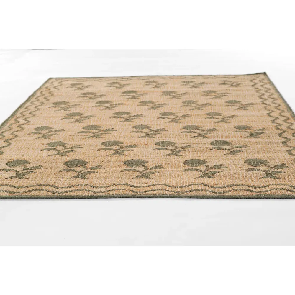 Lizbeth Floral Patterned Rug - Green, Blended Yarn
