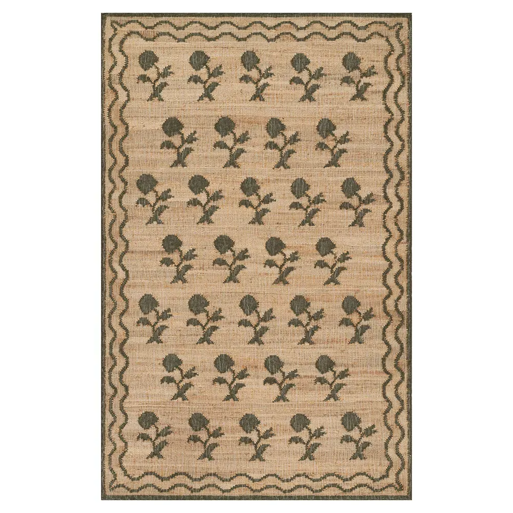 Lizbeth Floral Patterned Rug - Green, Blended Yarn image