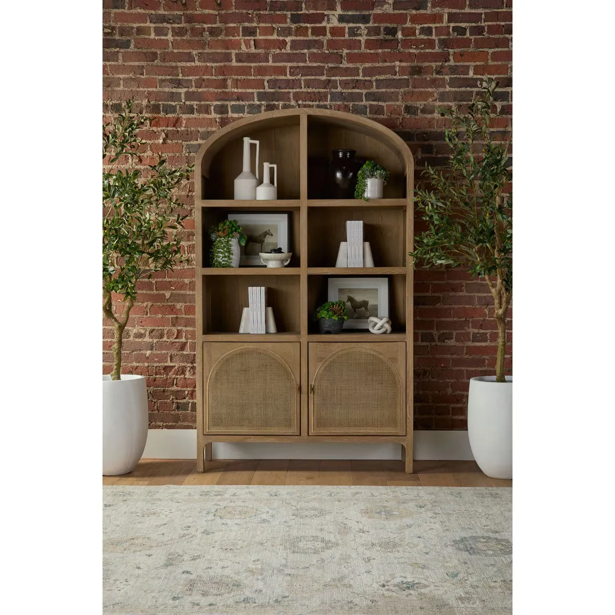 Logen Arched Storage Bookcase - Smoke Gray, Oak