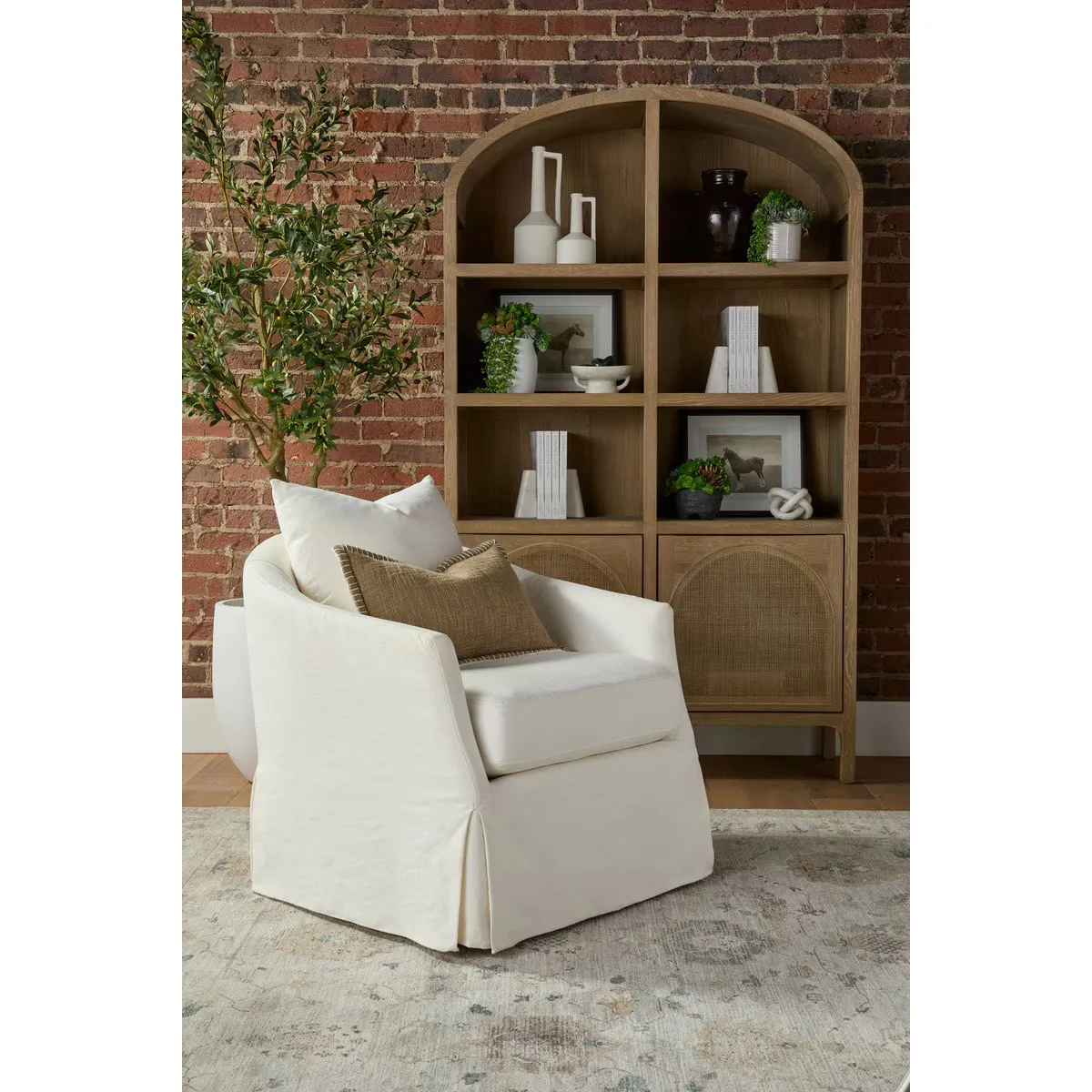 Logen Arched Storage Bookcase - Smoke Gray, Oak