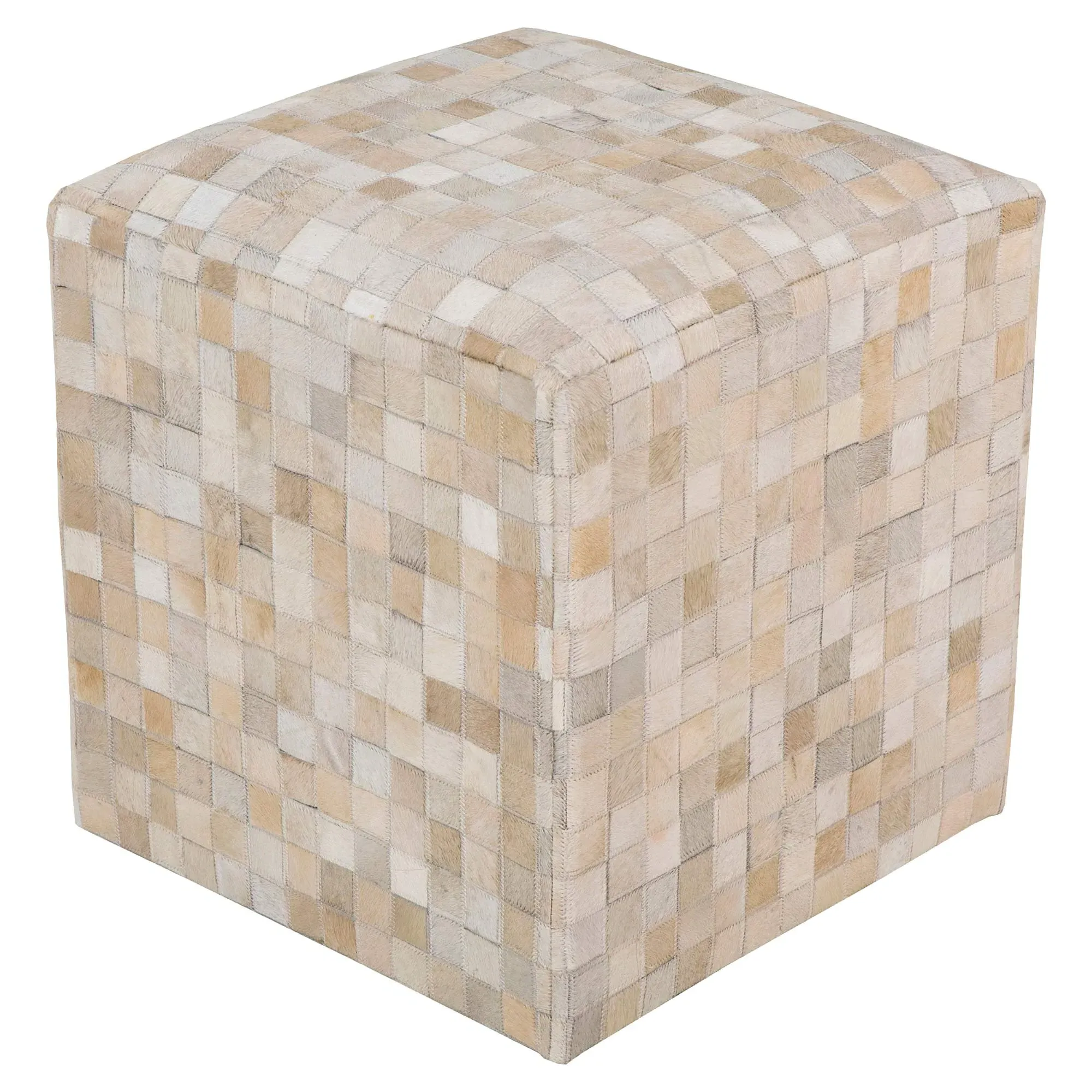 Lola Square Pouf - Beige, Hair On Hide Leather image