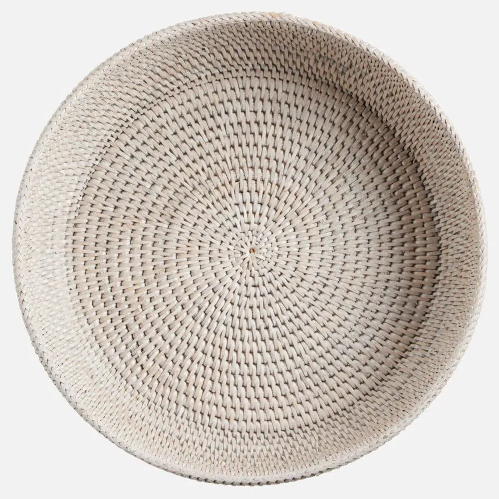 Londyn Large Footed Serving Bowl - White, Rattan
