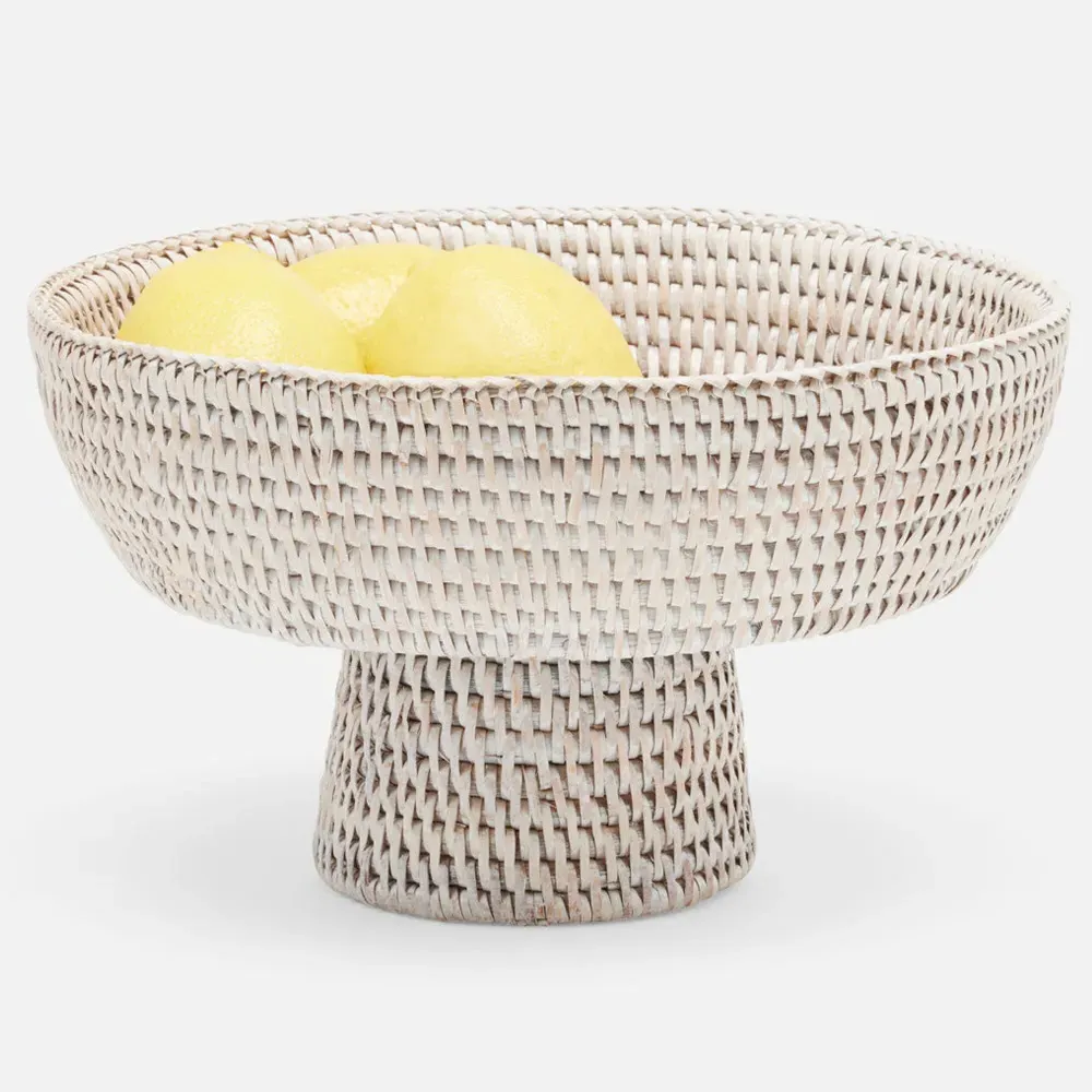 Londyn Large Footed Serving Bowl - White, Rattan