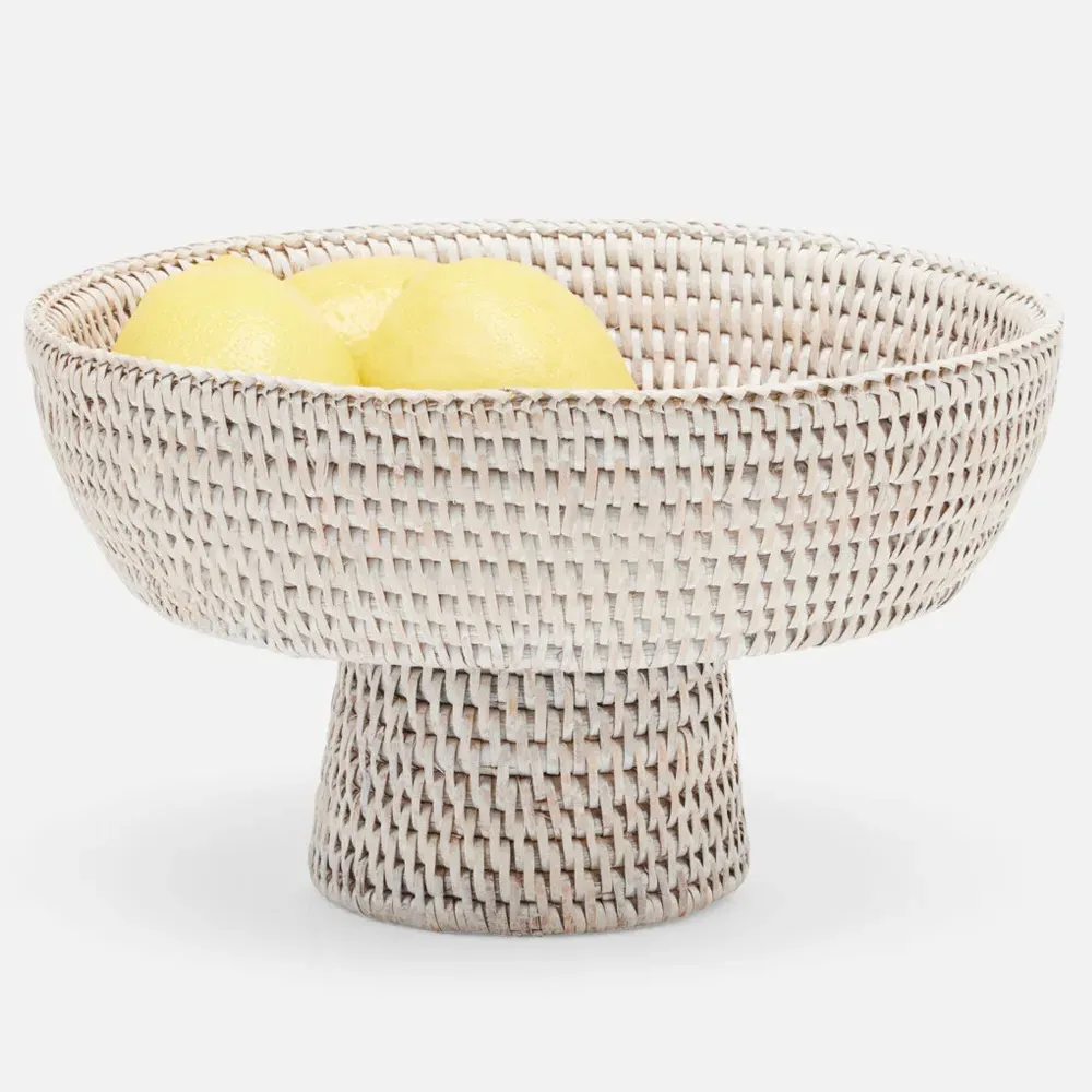Londyn Small Footed Serving Bowl - White, Rattan