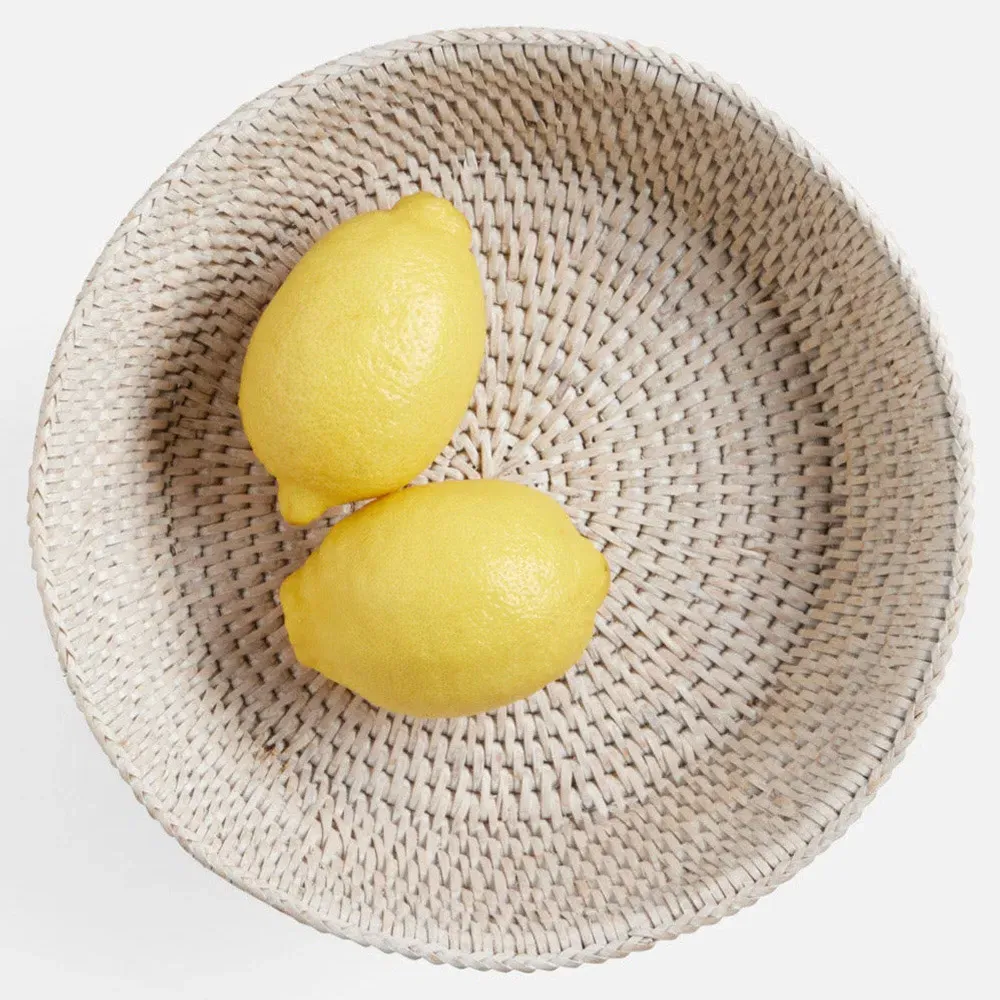 Londyn Small Footed Serving Bowl - White, Rattan