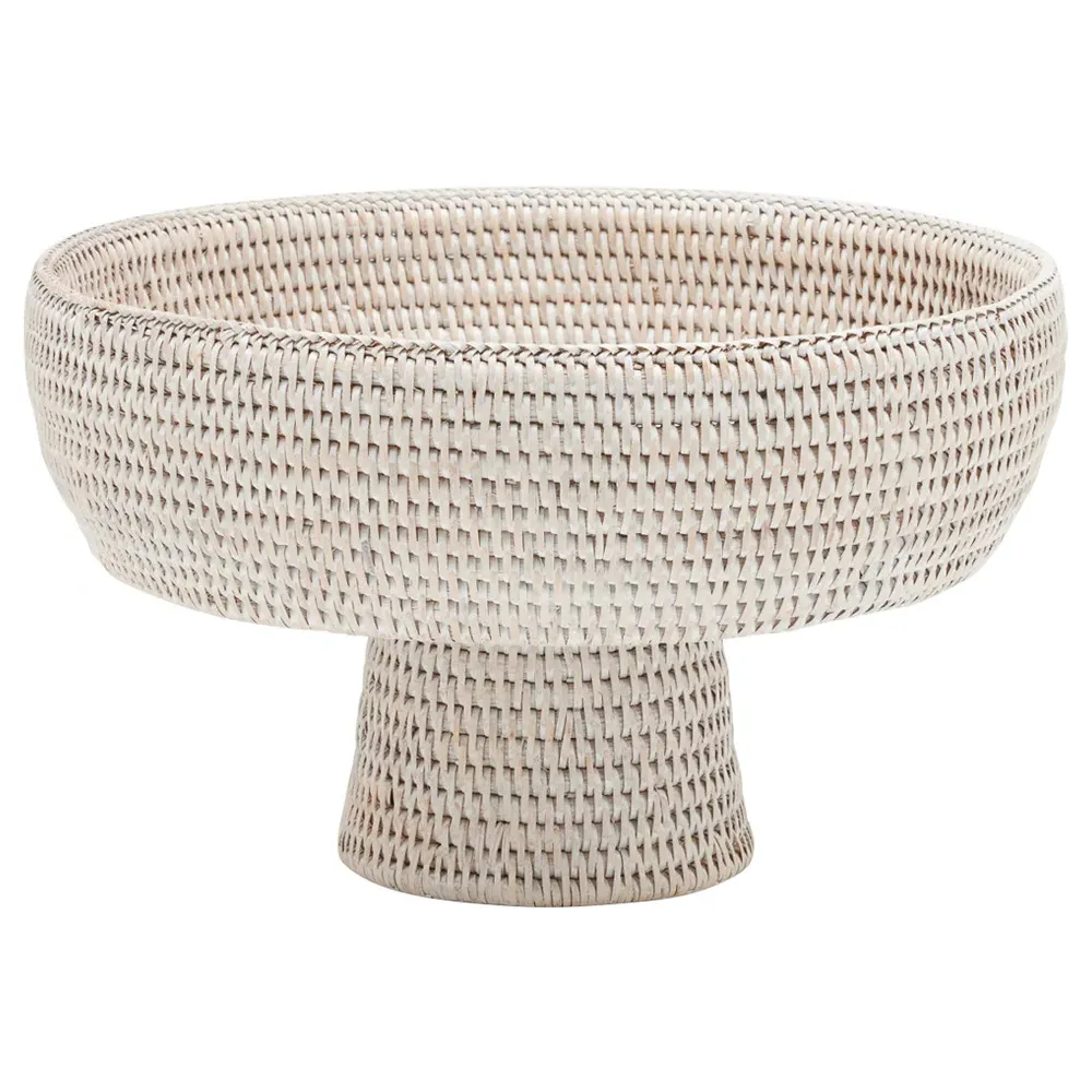 Londyn Small Footed Serving Bowl - White, Rattan image