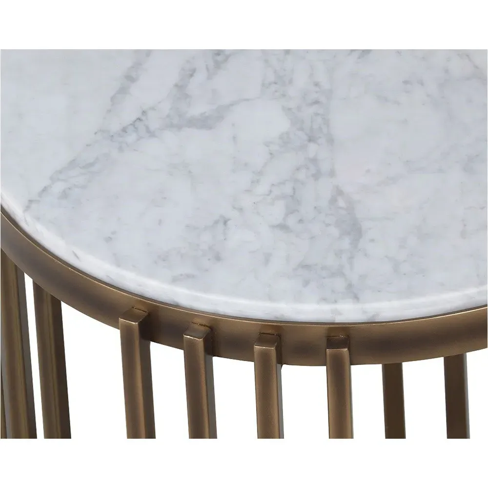 Lonnie Oval End Table - White, Marble