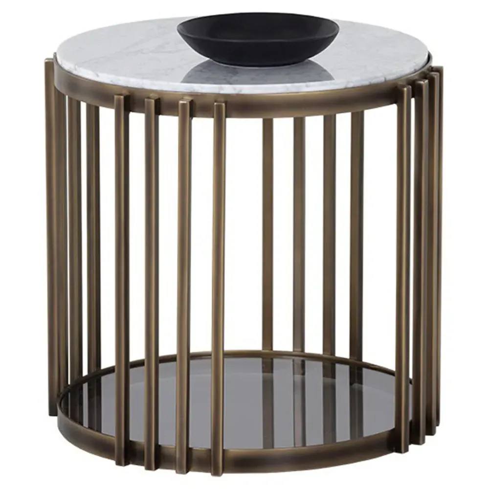 Lonnie Oval End Table - White, Marble