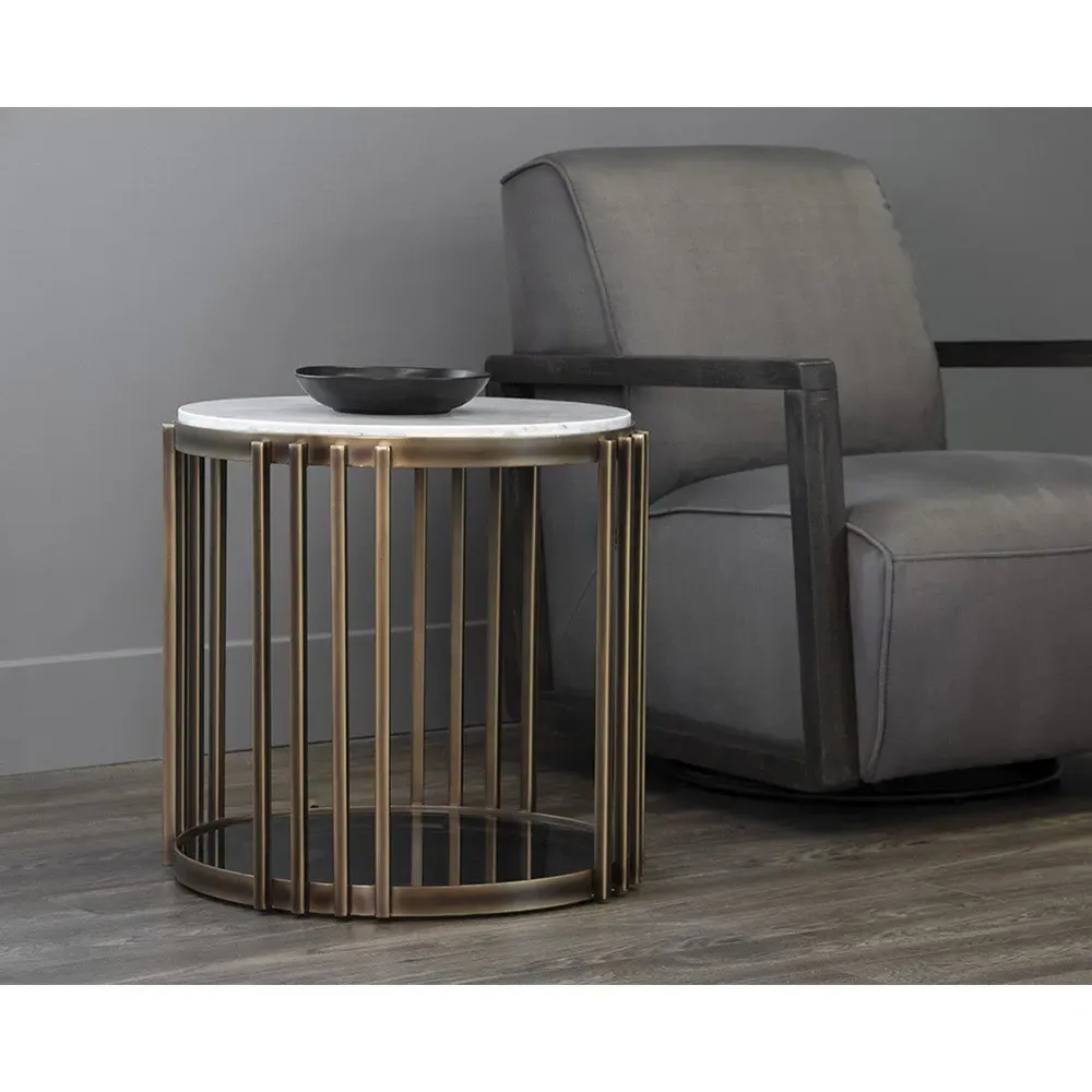 Lonnie Oval End Table - White, Marble