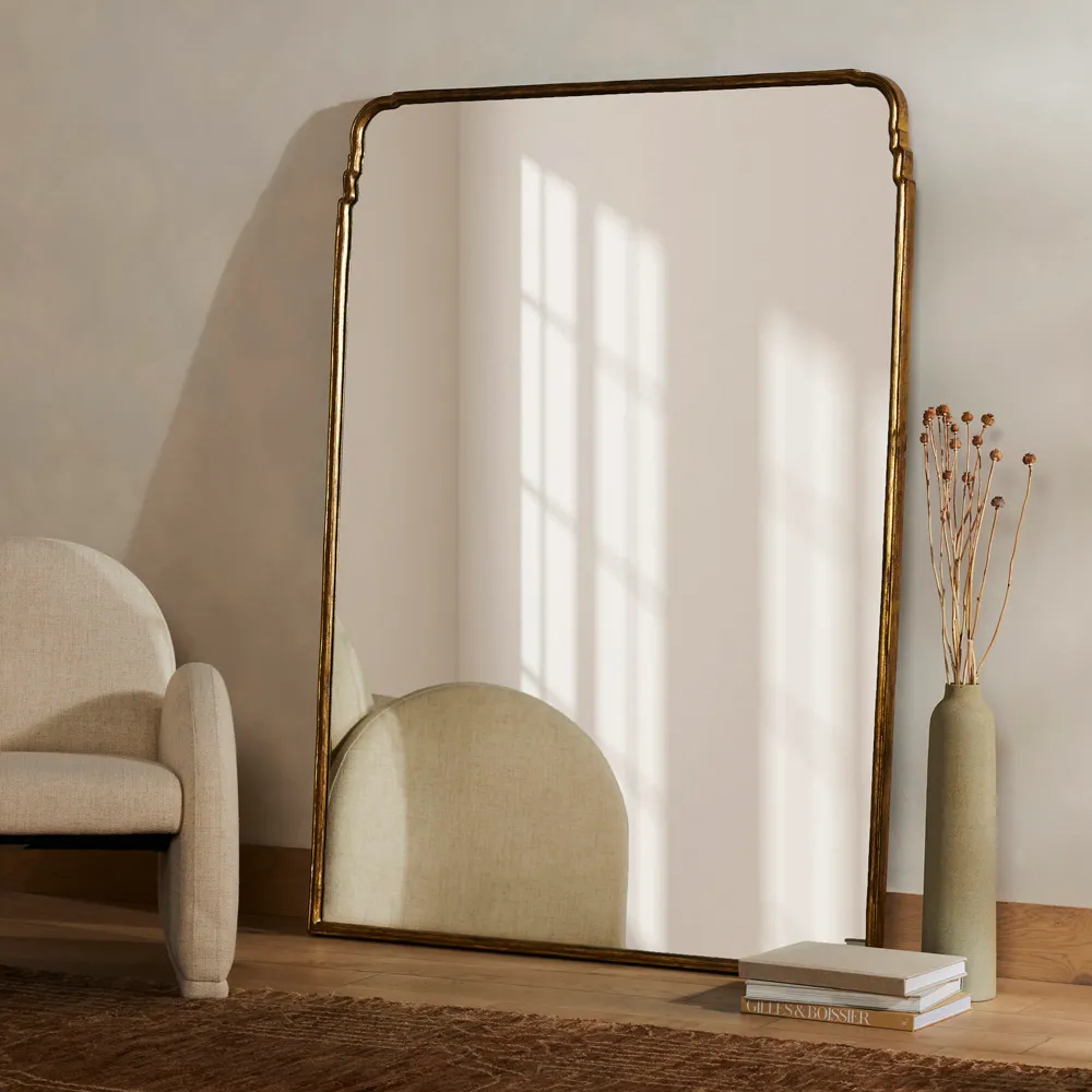 Loren Arched Floor Mirror - Gold, Aluminum