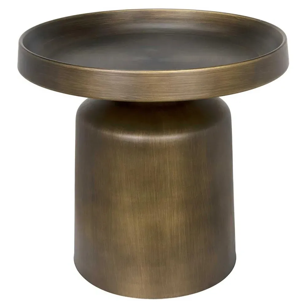 Lorenzo Round Tray Side Table - Aged Brass, Steel
