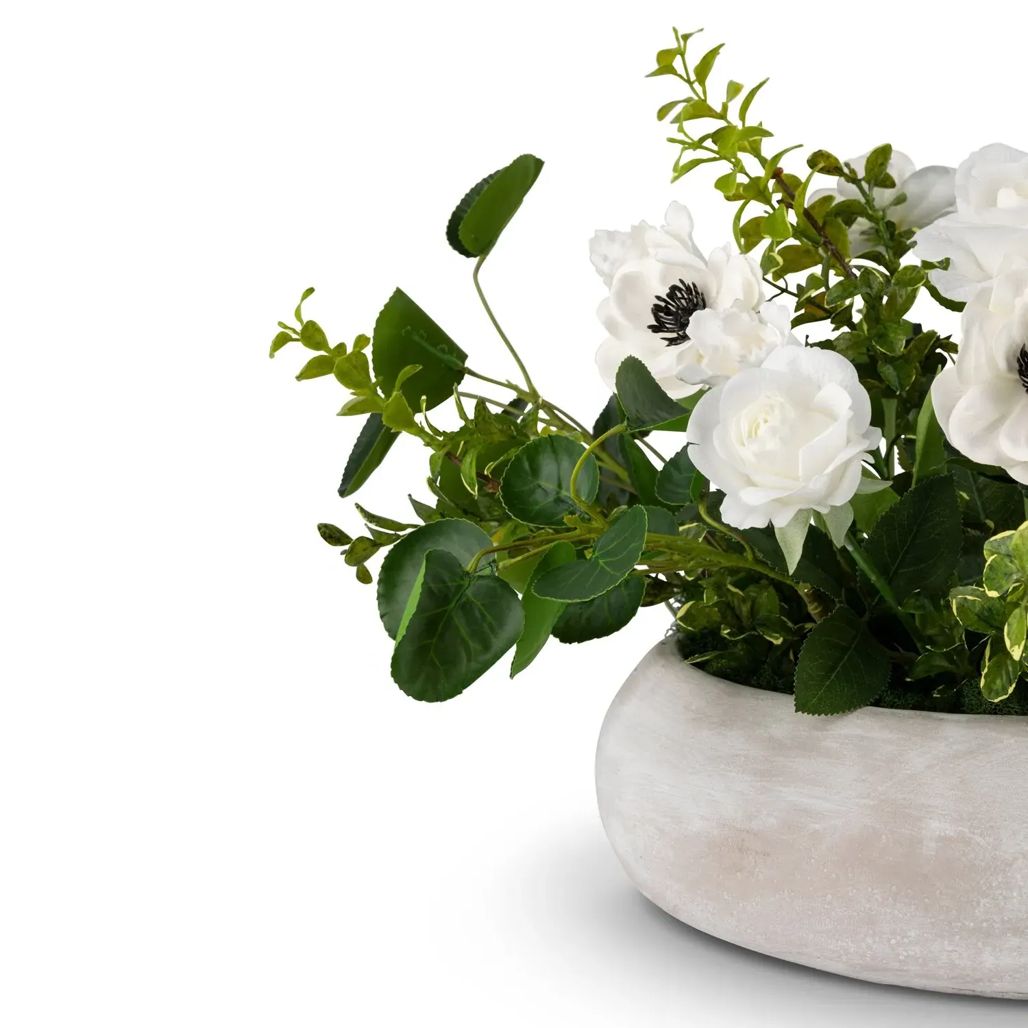 Lorianne Round Faux Floral Centerpiece - White, Green