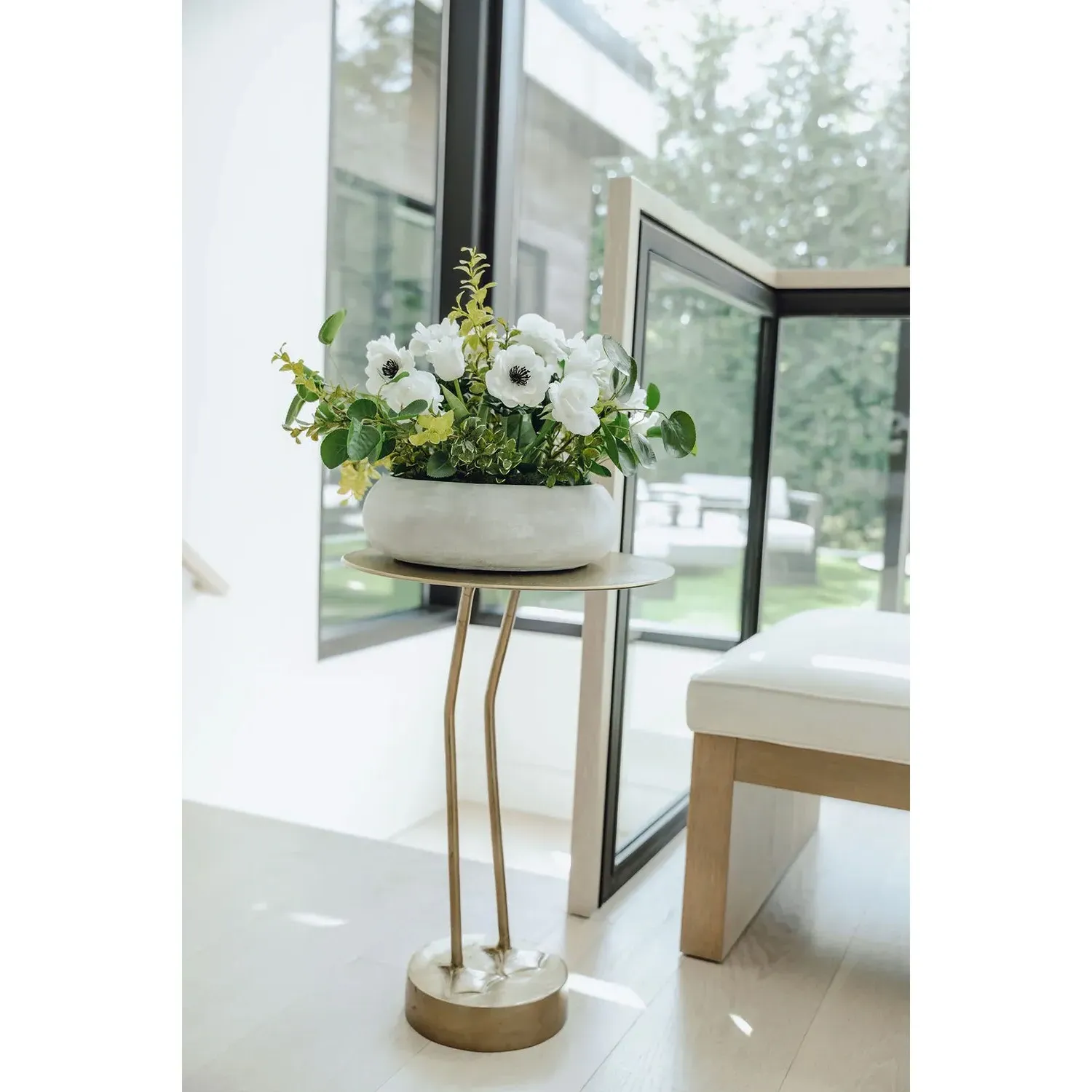 Lorianne Round Faux Floral Centerpiece - White, Green