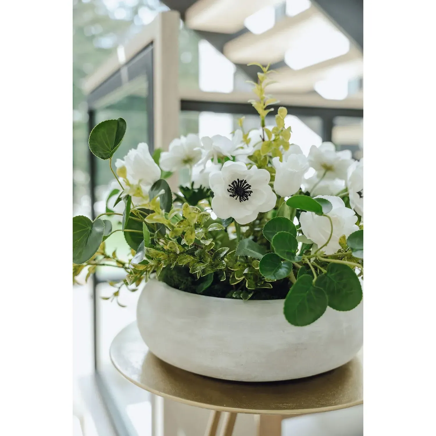 Lorianne Round Faux Floral Centerpiece - White, Green