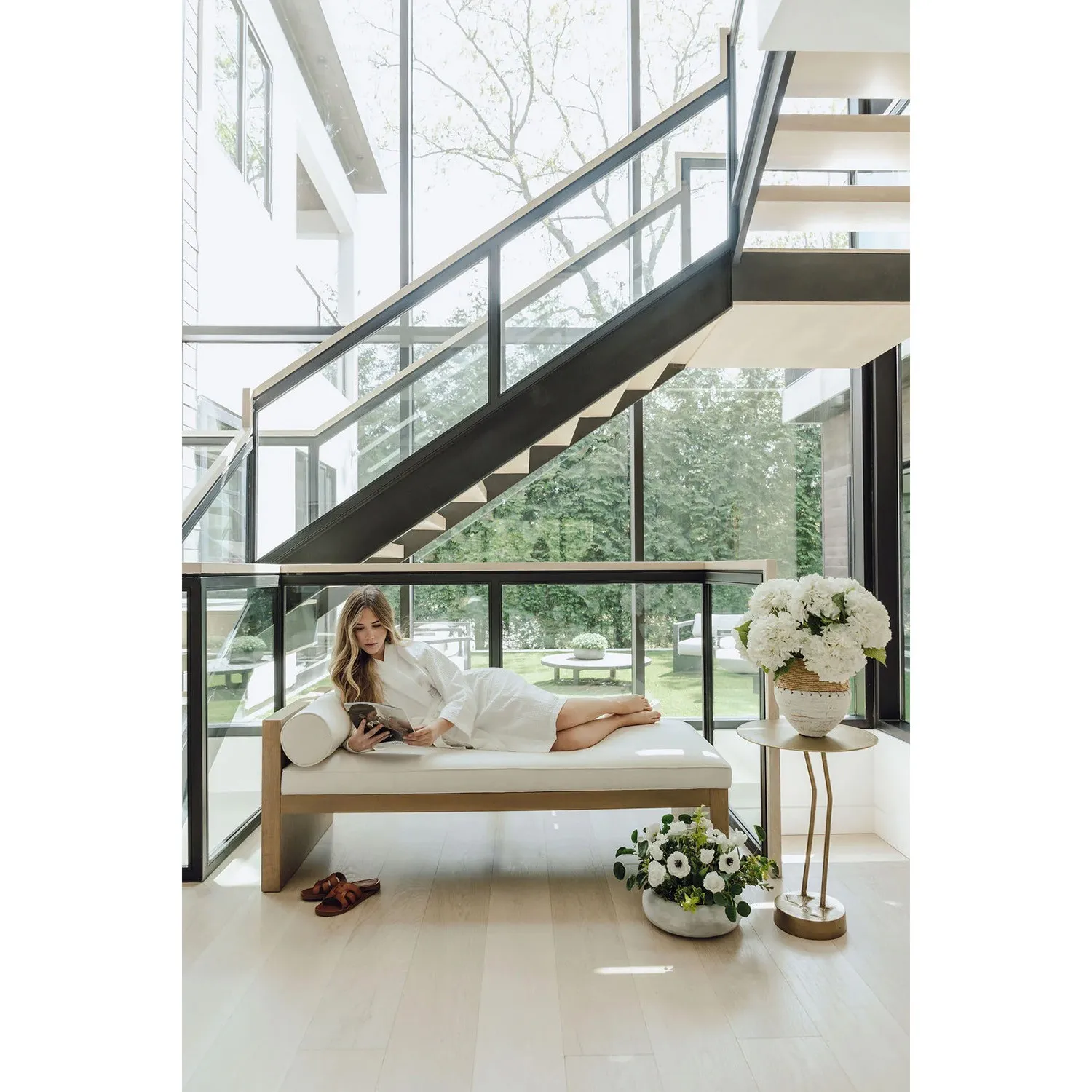 Lorianne Round Faux Floral Centerpiece - White, Green