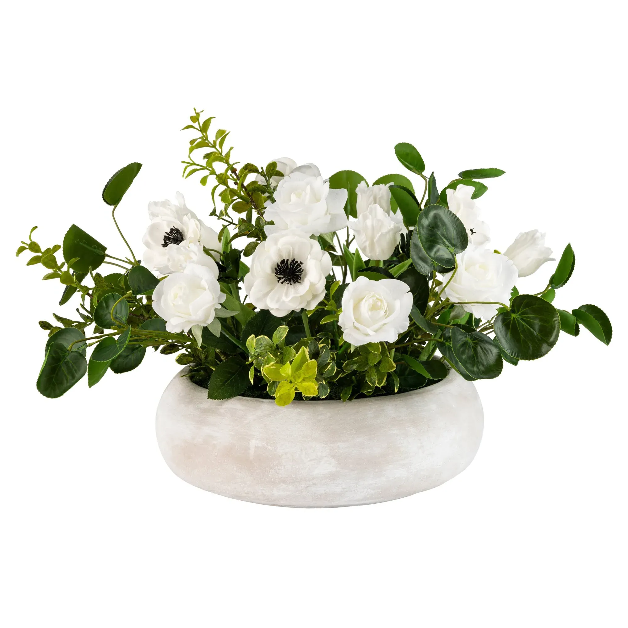 Lorianne Round Faux Floral Centerpiece - White, Green
