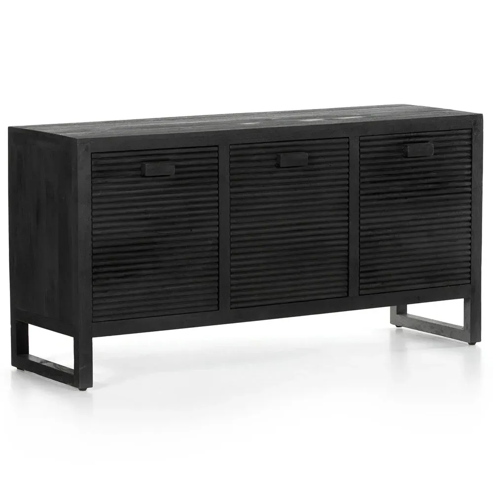 Lorna Media Console with Storage - Black, Mango Wood
