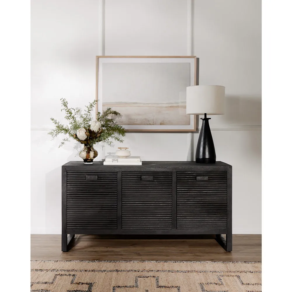 Lorna Media Console with Storage - Black, Mango Wood
