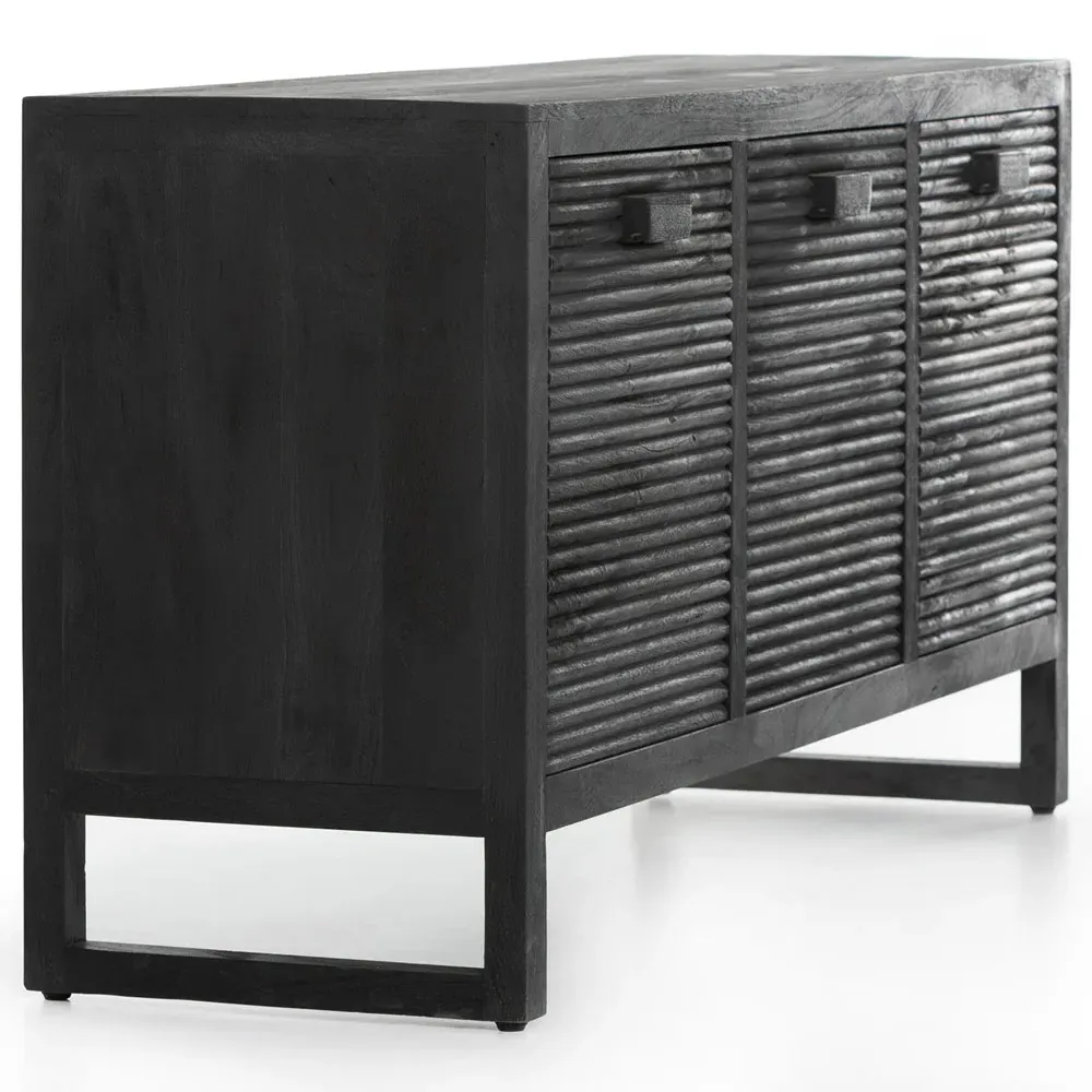 Lorna Media Console with Storage - Black, Mango Wood