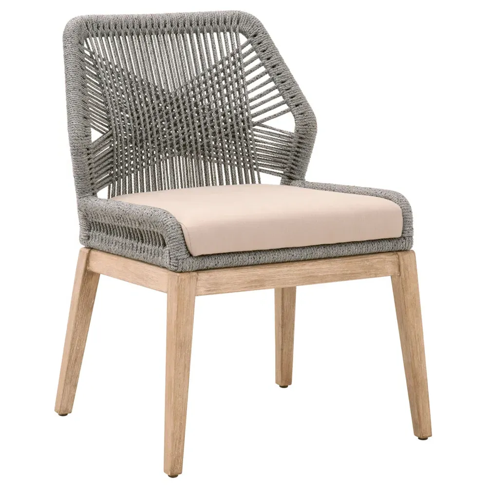Lorry Woven Rope Dining Side Chairs Set of 2 - Platinum Grey, Mahogany