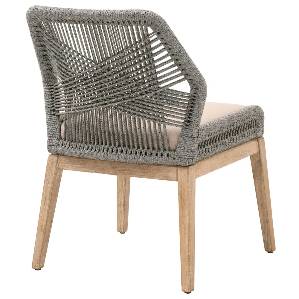 Lorry Woven Rope Dining Side Chairs Set of 2 - Platinum Grey, Mahogany