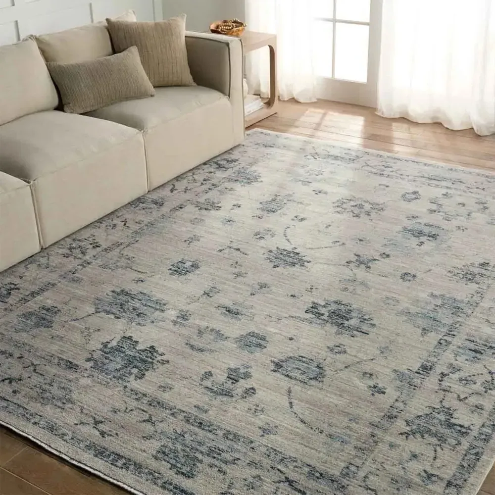 Lottie Floral Patterned Rug - Blue, Polyester