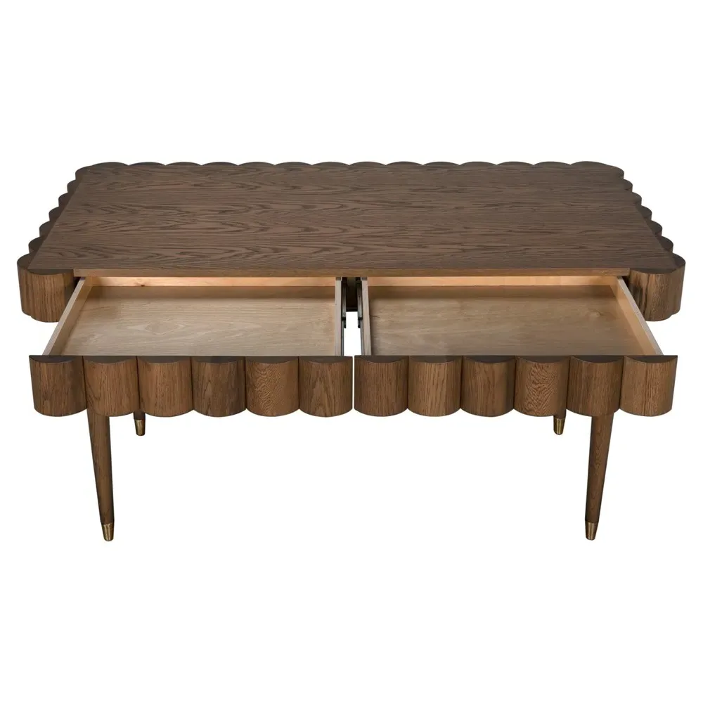 Lou Scalloped Desk - Light Brown, Oak