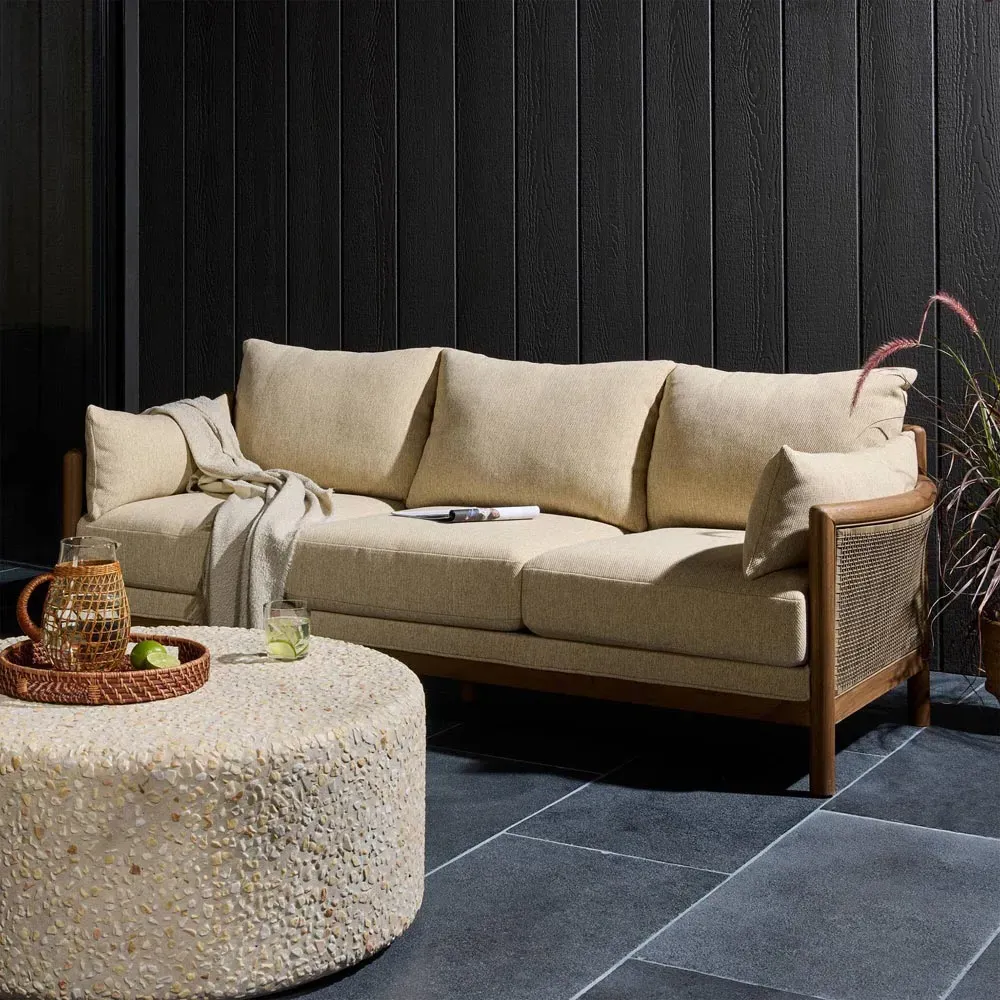 Louis Outdoor Sofa with Cane - Beige, Teak