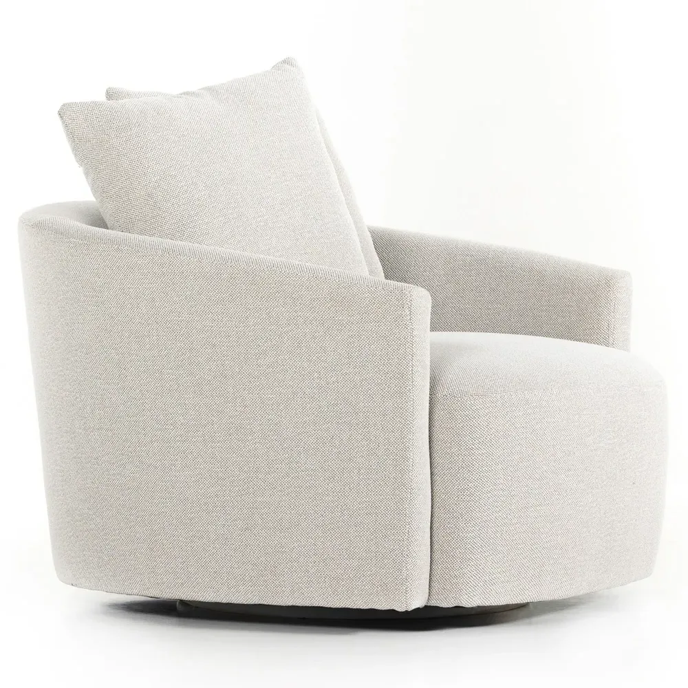 Louisa Swivel Barrel Chair - Off White, Performance Fabric