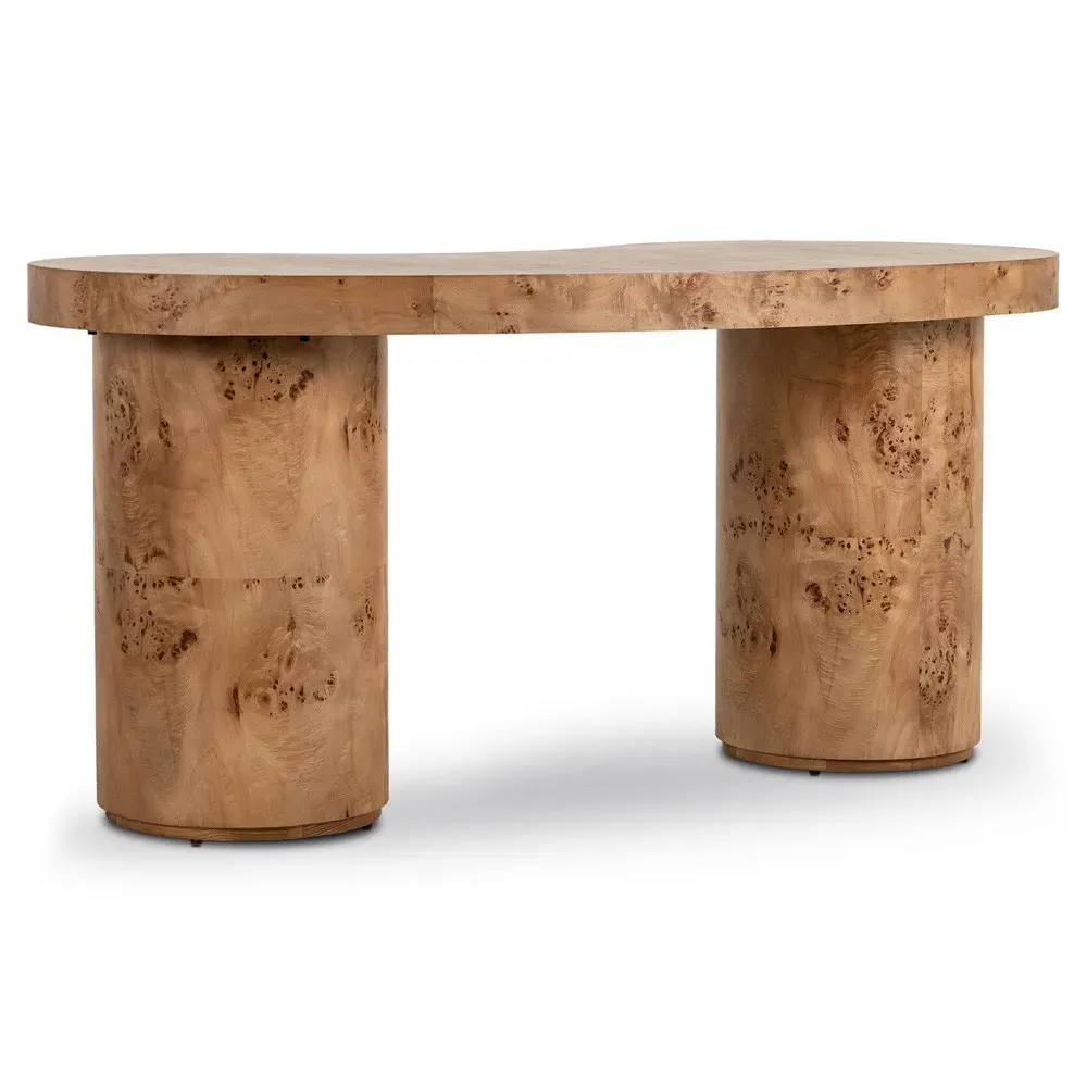 Lowen Curved Desk - Brown, Burl Wood