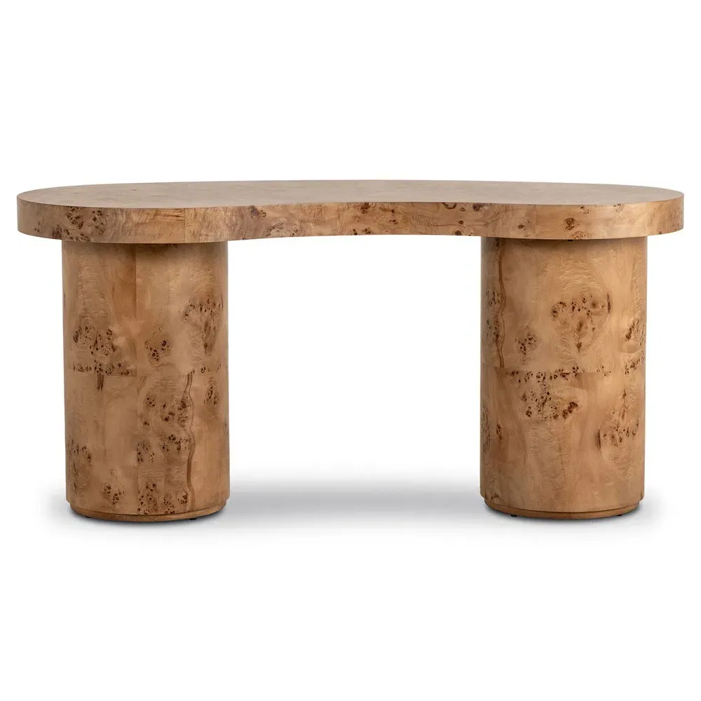 Lowen Curved Desk - Brown, Burl Wood