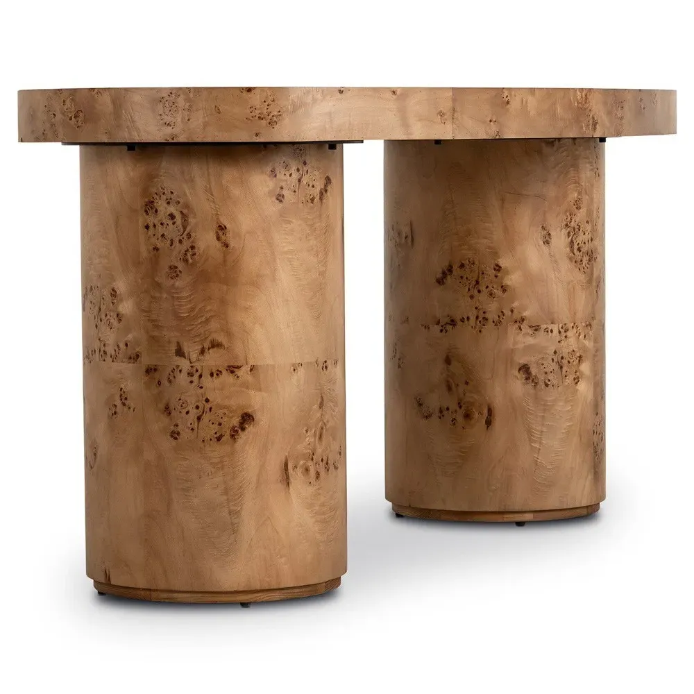 Lowen Curved Desk - Brown, Burl Wood