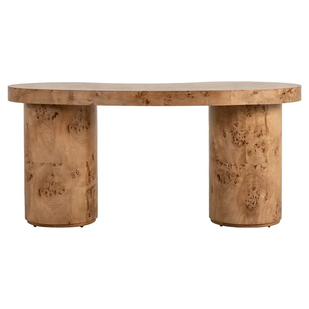 Lowen Curved Desk - Brown, Burl Wood