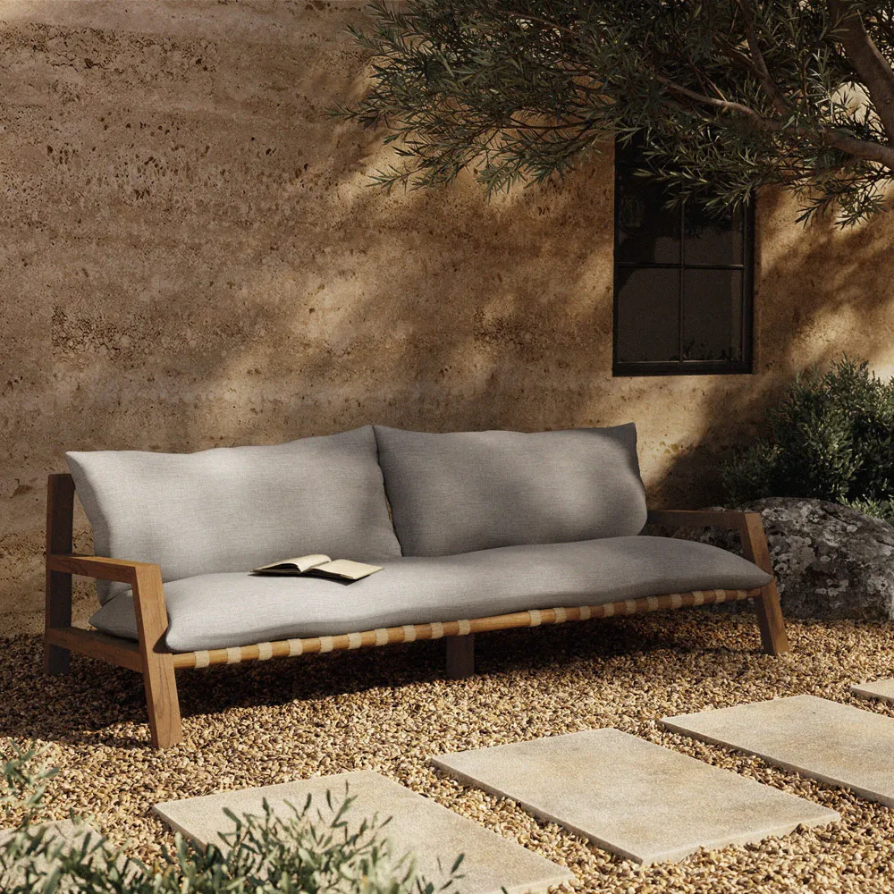 Luana 3-Seater Outdoor Sofa - Light Grey, Teak