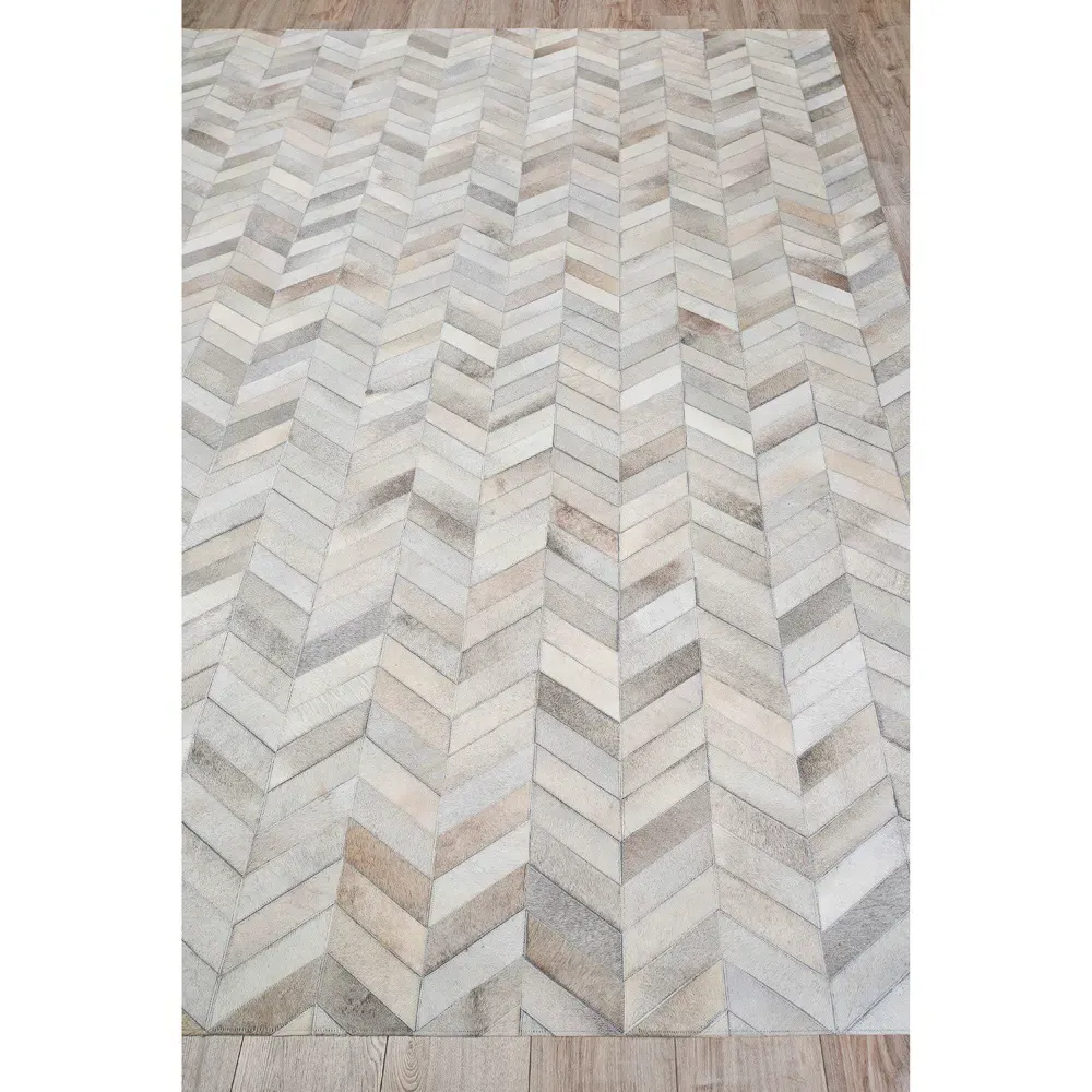 Lucas Chevron Patterned Rug Sample - Silver, Hide