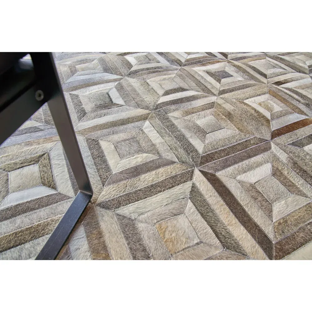 Lucas Diamond Patterned Rug - Grey, Leather Hide