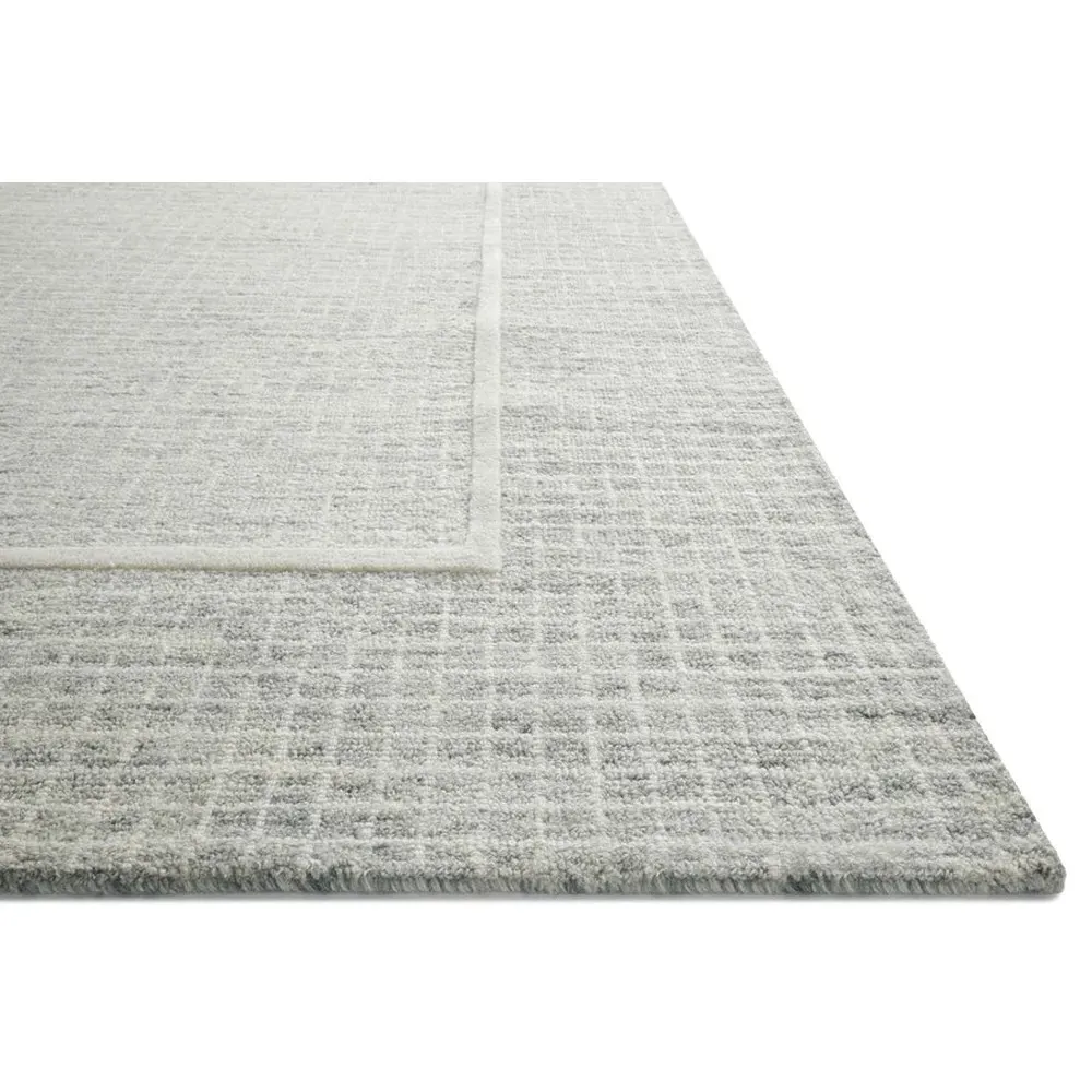 Lucas Grid Patterned Rug - Grey, Wool