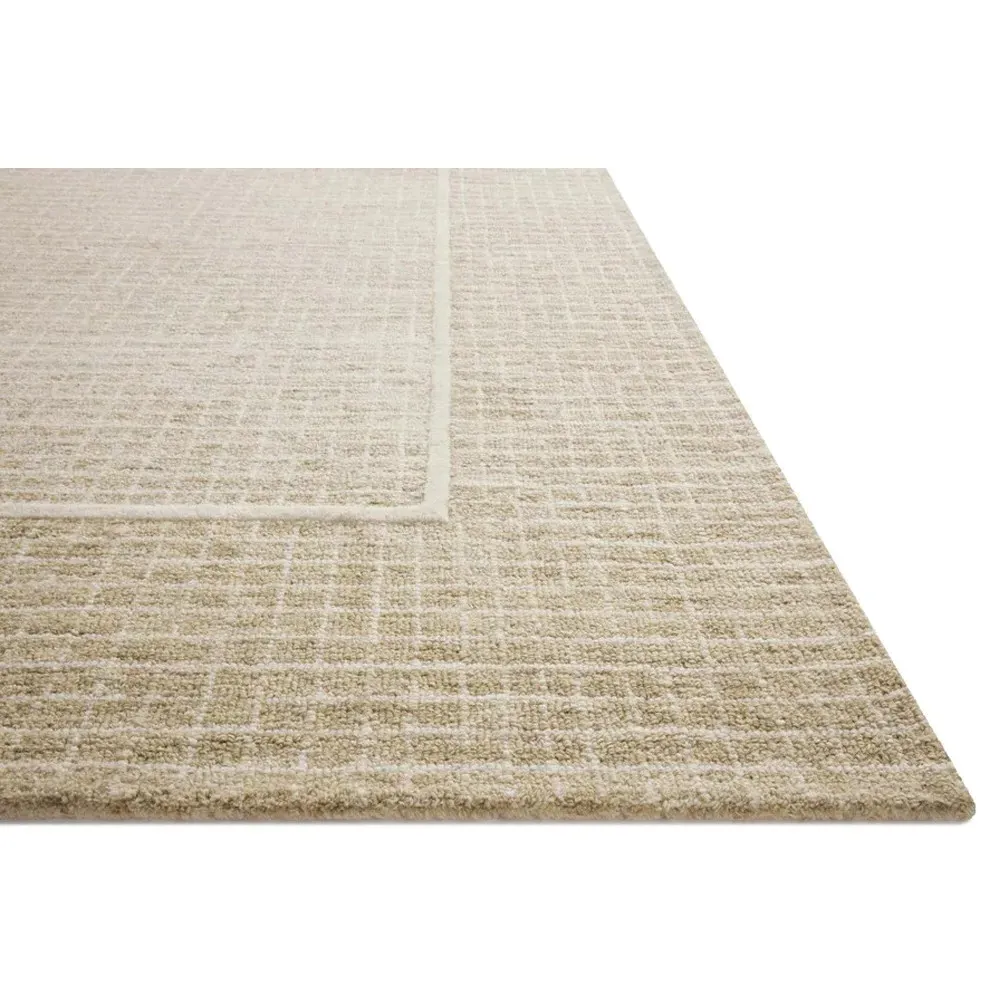 Lucas Grid Patterned Rug - Light Brown, Wool