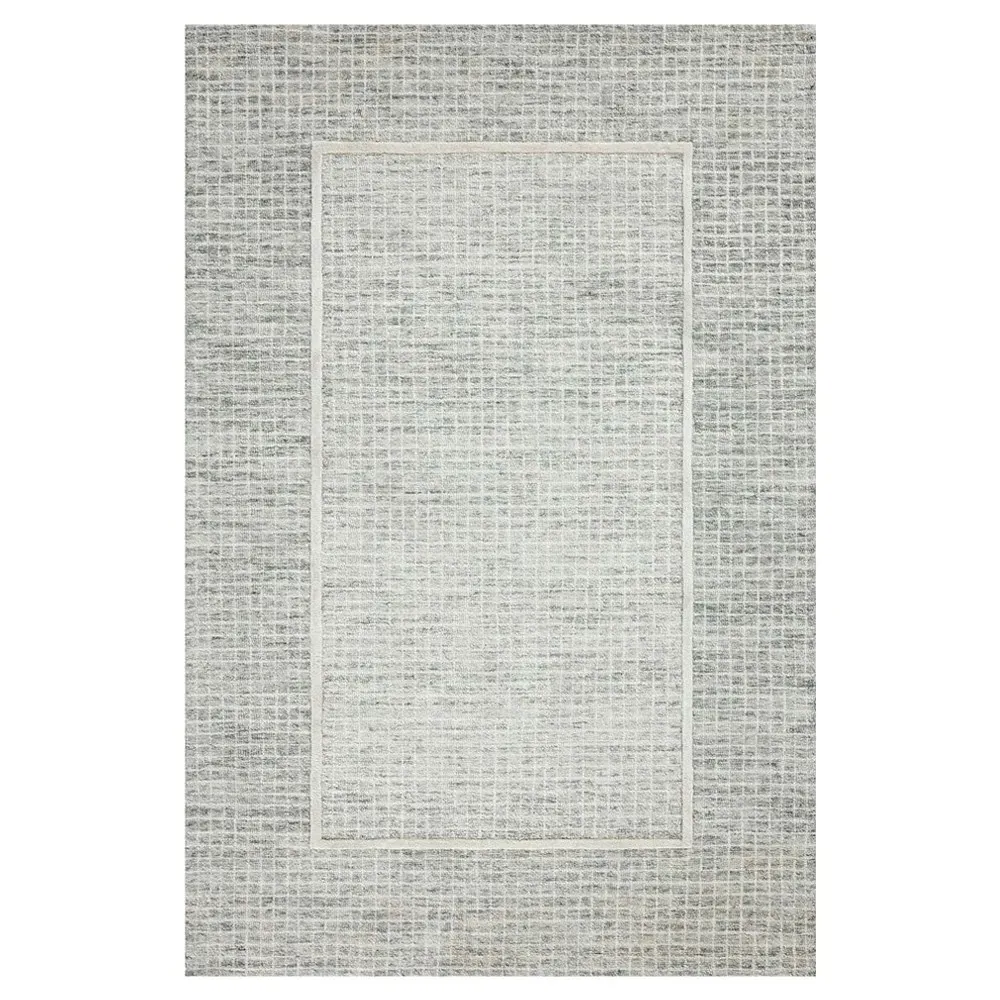 Lucas Grid Patterned Rug Sample - Grey, Wool image