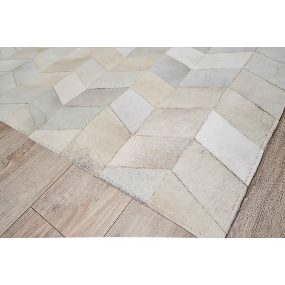 Lucas Herringbone Patterned Rug - Grey, Leather Hide