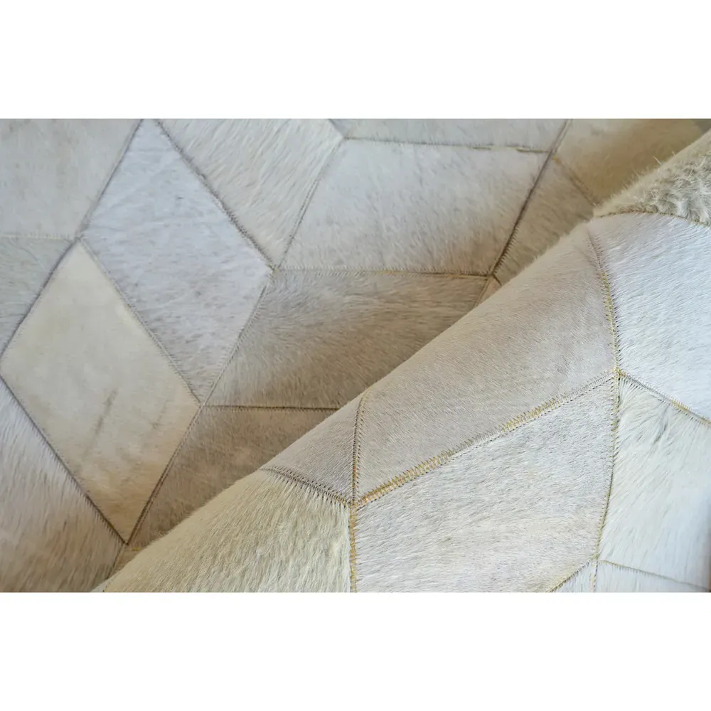 Lucas Herringbone Patterned Rug - Grey, Leather Hide