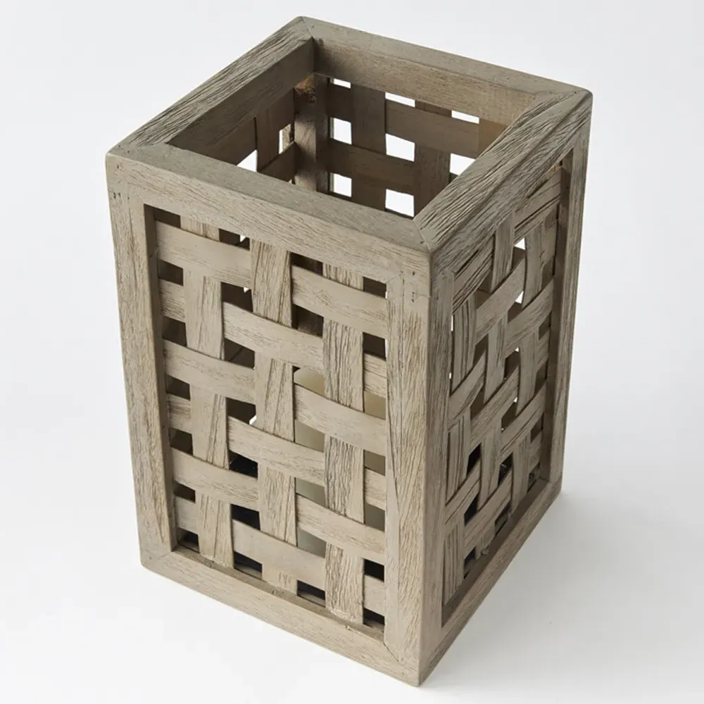 Lucas Hurricane Candle Holder - Grey, Teak Wood