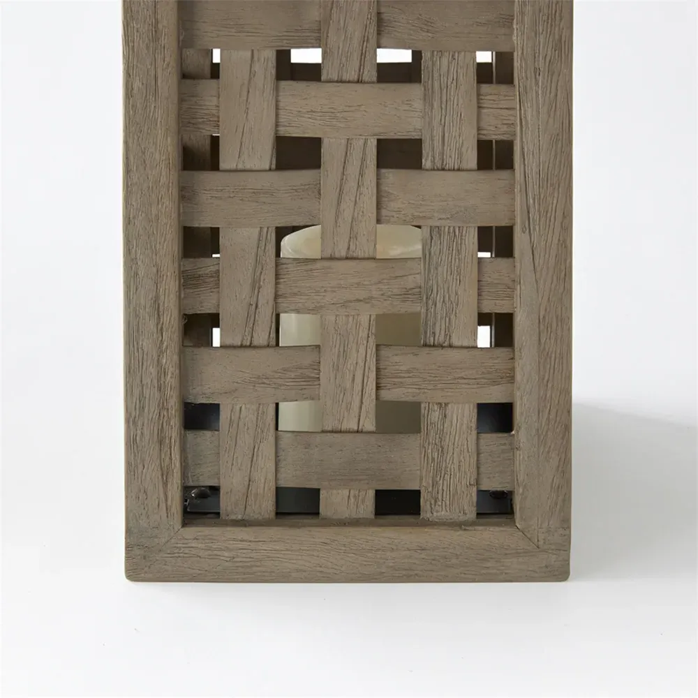 Lucas Hurricane Candle Holder - Grey, Teak Wood