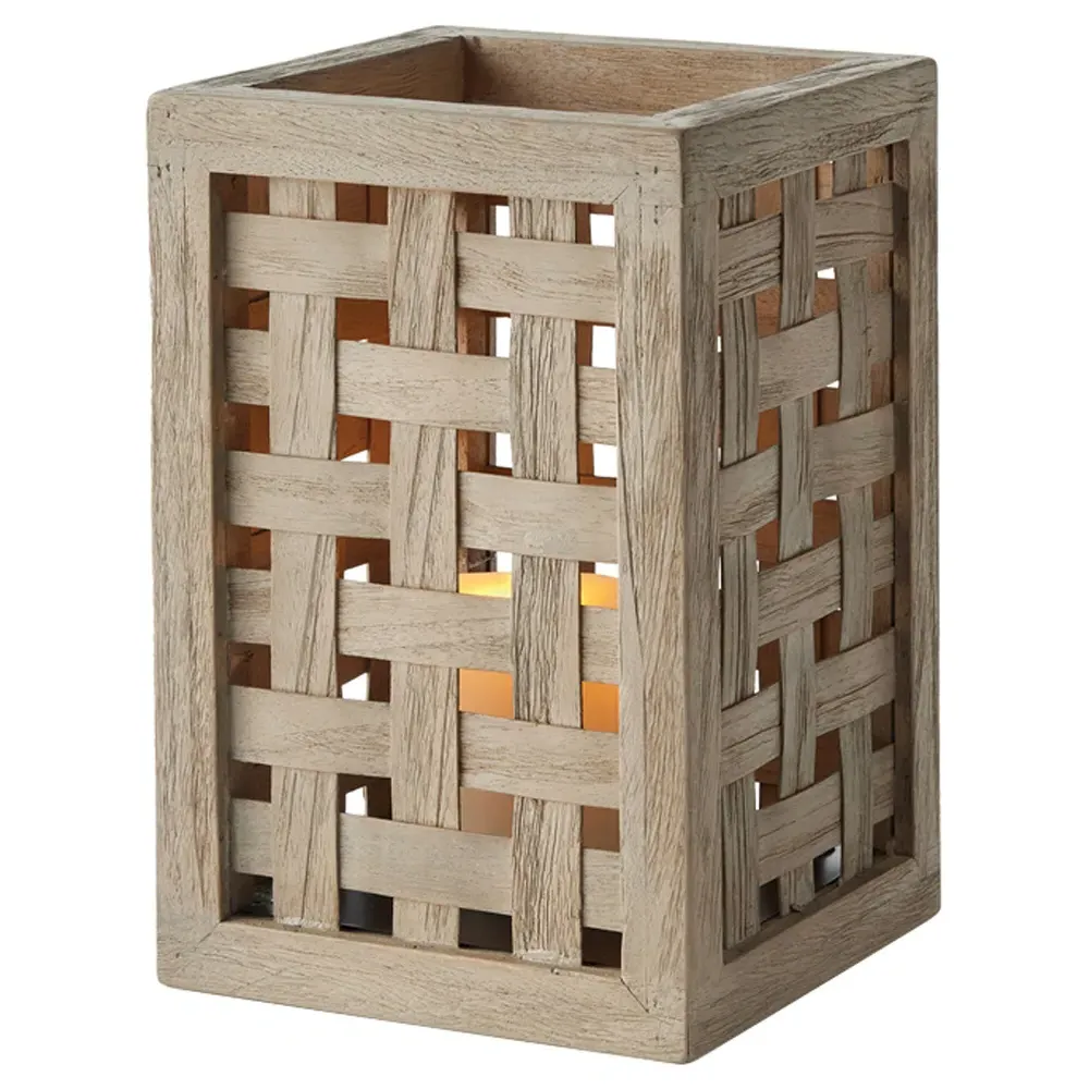 Lucas Hurricane Candle Holder - Grey, Teak Wood image