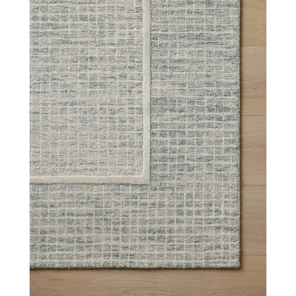 Lucas Large Grid Patterned Area Rug - Grey, Wool