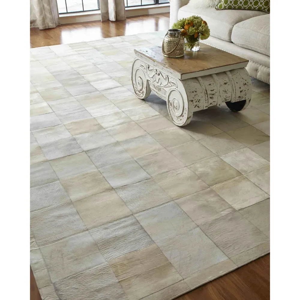 Lucas Square Patterned Rug Sample - Ivory, Hide