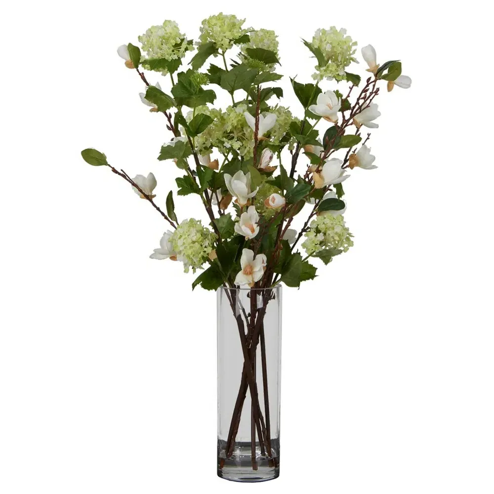 Lucia Magnolia Faux Floral Arrangement - Green, Glass
