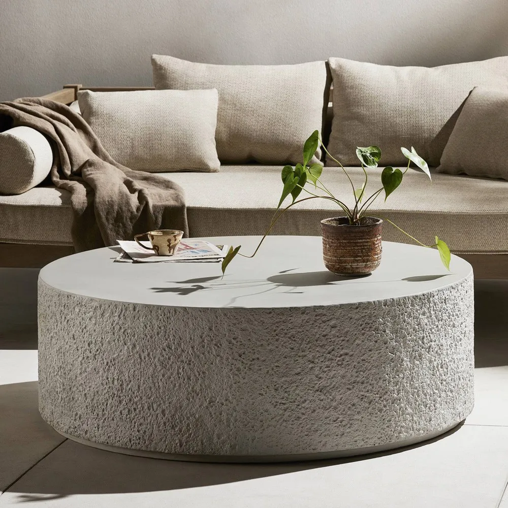 Lucienne Round Outdoor Coffee Table - White, Concrete