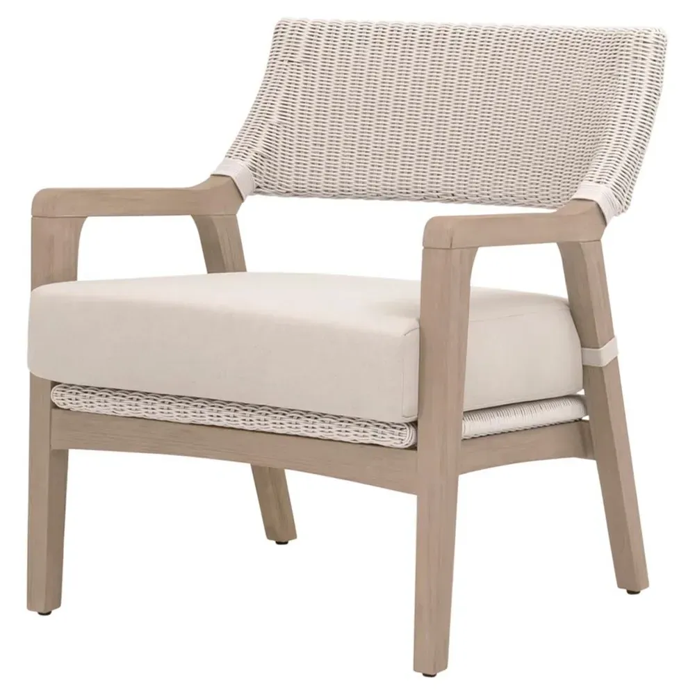 Lucile Woven Wicker Outdoor Arm Chair - Cream, Teak
