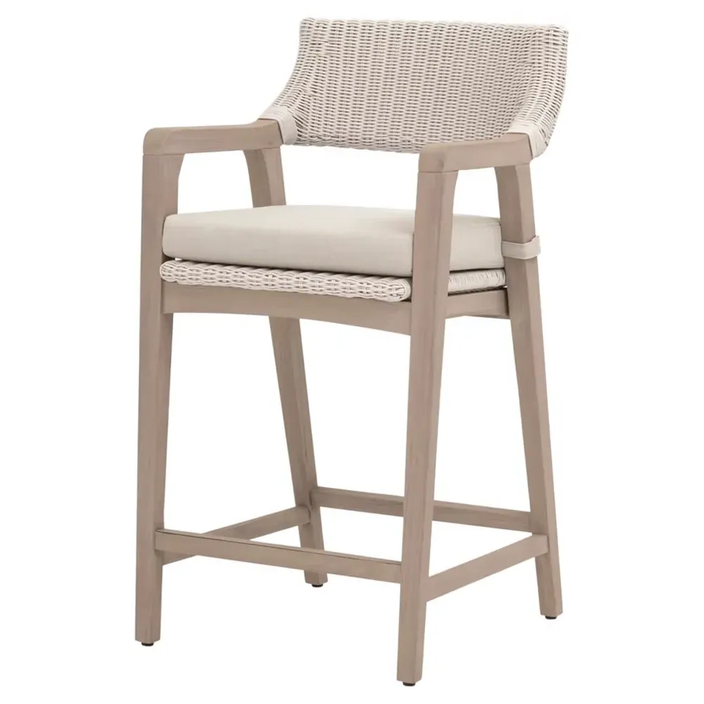 Lucile Woven Wicker Outdoor Counter Stool - Cream, Teak